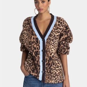 KBB by Kahlana Leopard Print V-Neck Cardigan Sweater